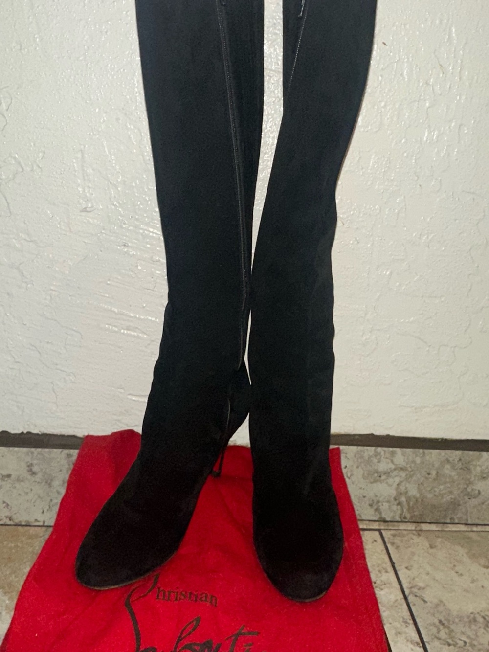 Christian Louboutin Black Over-the-Knee Suede Boots